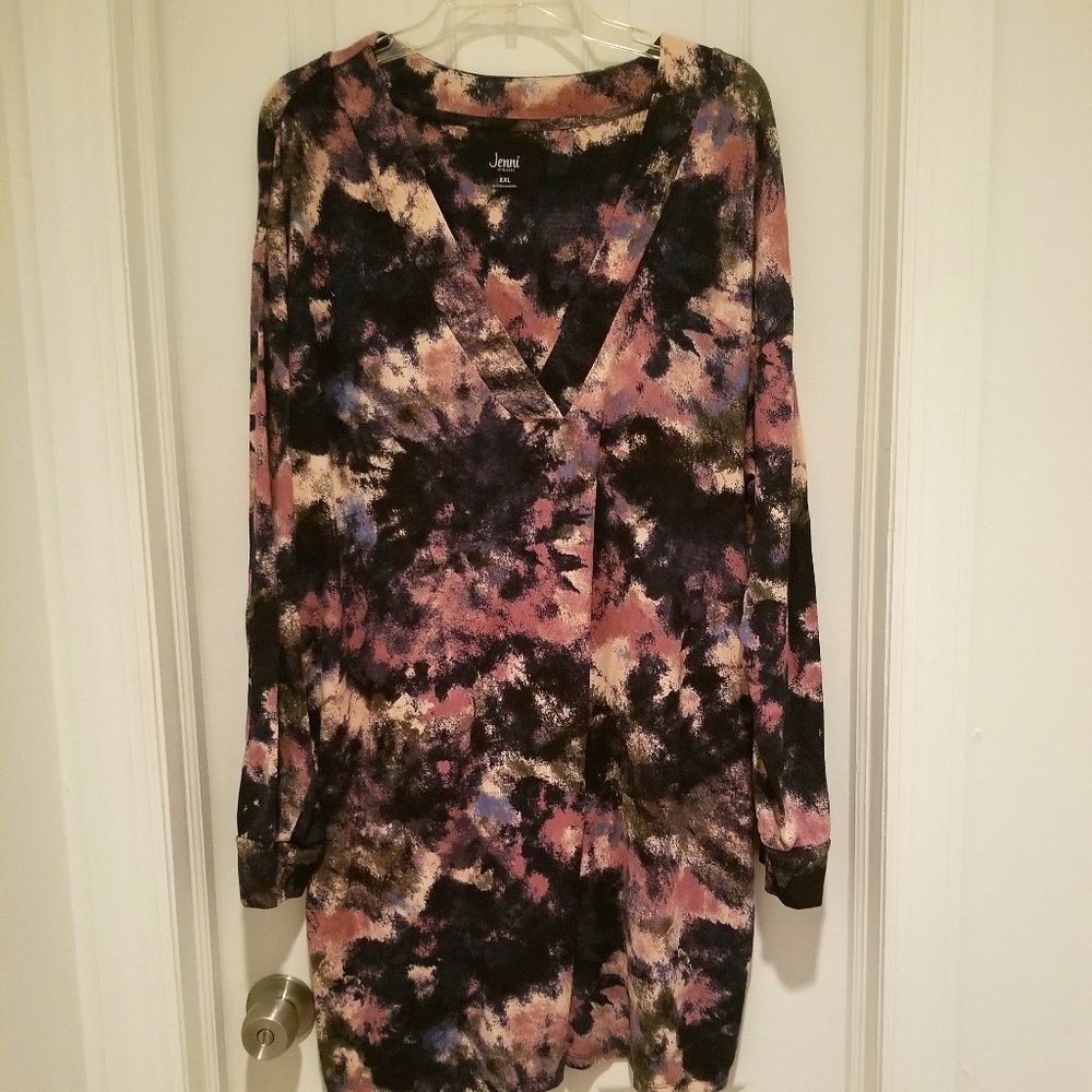 JENNI | Women's NWOT Tie Dye Printed Long-Sleeve Sleep Shirt XXL